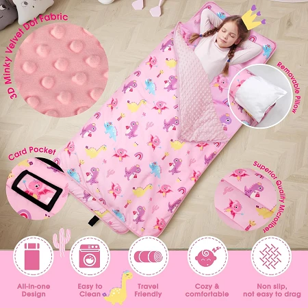 Toddler Nap Mat With Pillow And Blanket, Extra Large Rolled Napping Mats,Slumber Bags For Boys Girls,Kids Sleeping Bag For Daycare, Preschool Travel Camping, Dinosaur Toddler Nap Mat With Pillow And Blanket, Extra Large Rolled Napping Mats,Slumber Bags For Boys Girls,Kids Sleeping Bag For Daycare, Preschool Travel Camping, Dinosaur